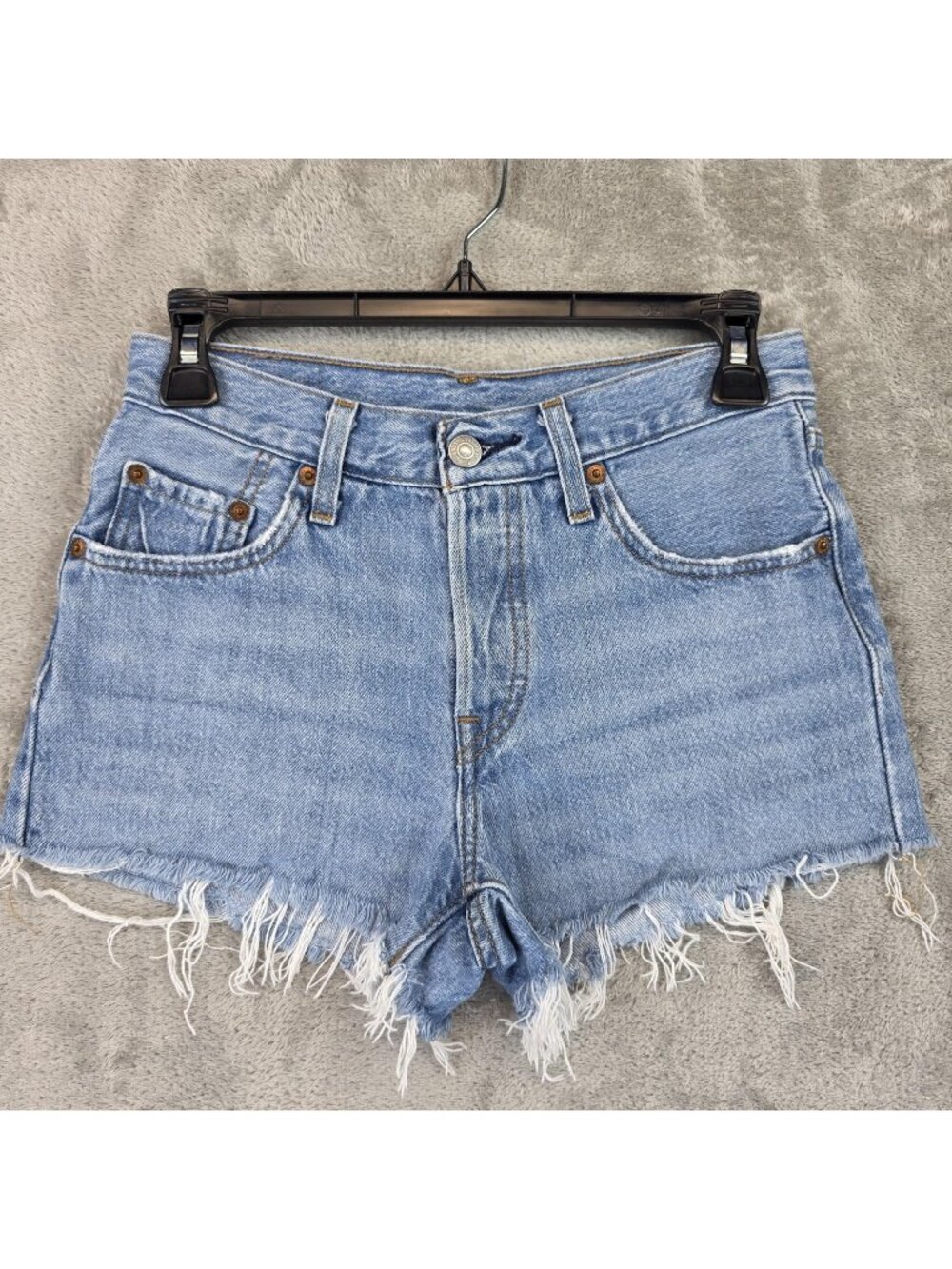 Levi's 501 Shorts Womens W24 Blue Denim Cutoff Button Fly Raw Frayed Hem